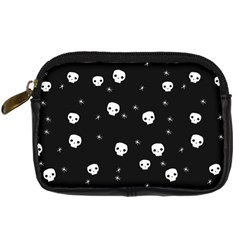 Pattern Skull Stars Halloween Gothic on black background Digital Camera Leather Case