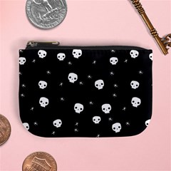 Pattern Skull Stars Halloween Gothic on black background Mini Coin Purse