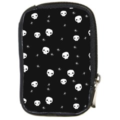 Pattern Skull Stars Halloween Gothic on black background Compact Camera Leather Case