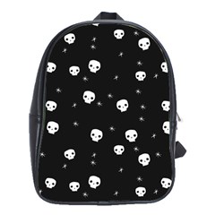 Pattern Skull Stars Halloween Gothic on black background School Bag (Large)