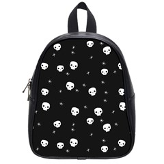 Pattern Skull Stars Halloween Gothic on black background School Bag (Small)