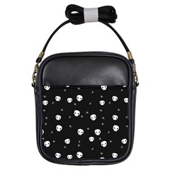 Pattern Skull Stars Halloween Gothic on black background Girls Sling Bag