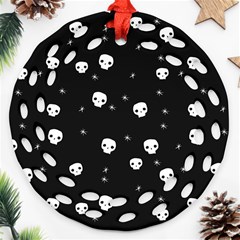 Pattern Skull Stars Halloween Gothic On Black Background Ornament (round Filigree) by genx