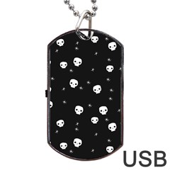 Pattern Skull Stars Halloween Gothic On Black Background Dog Tag Usb Flash (one Side) by genx