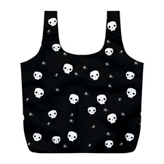 Pattern Skull Stars Halloween Gothic On Black Background Full Print Recycle Bag (l) by genx