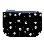 Pattern Skull Stars Halloween Gothic on black background Large Coin Purse Front