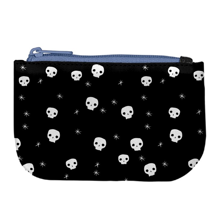 Pattern Skull Stars Halloween Gothic on black background Large Coin Purse