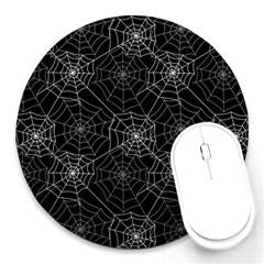 Pattern Spiderweb Halloween Gothic On Black Background Round Mousepads by genx