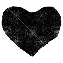 Pattern Spiderweb Halloween Gothic On Black Background Large 19  Premium Heart Shape Cushions by genx