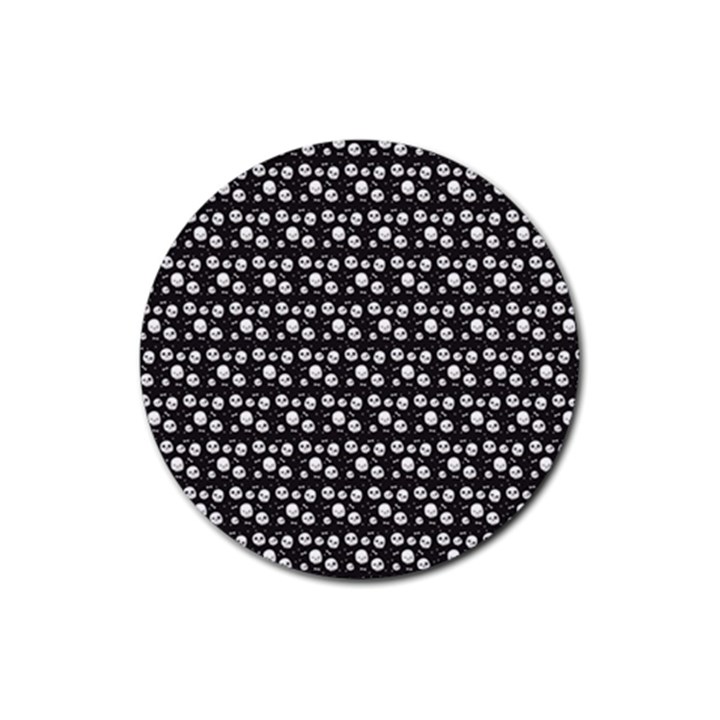 Pattern Skull Bones Halloween Gothic on black background Rubber Round Coaster (4 pack) 