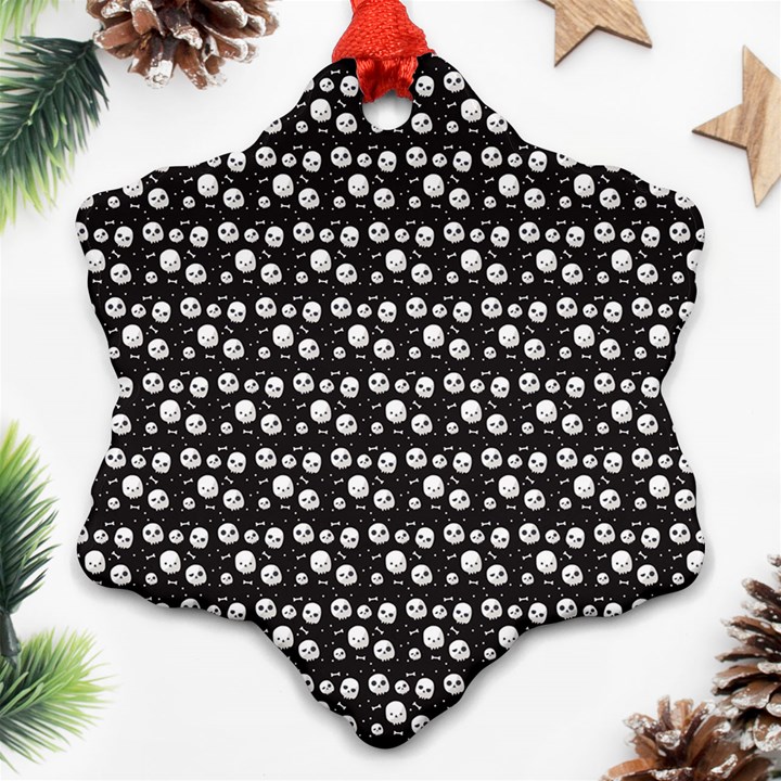 Pattern Skull Bones Halloween Gothic on black background Snowflake Ornament (Two Sides)