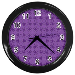 Pattern Spiders Purple And Black Halloween Gothic Modern Wall Clock (black) by genx