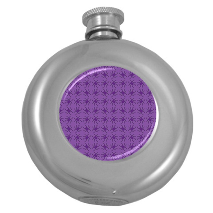 Pattern Spiders Purple and black Halloween Gothic Modern Round Hip Flask (5 oz)