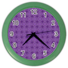 Pattern Spiders Purple And Black Halloween Gothic Modern Color Wall Clock by genx