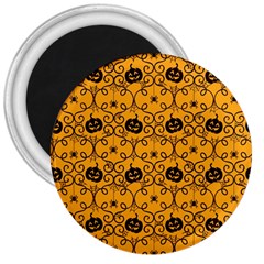 Pattern Pumpkin Spider Vintage Halloween Gothic Orange And Black 3  Magnets by genx