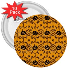 Pattern Pumpkin Spider Vintage Halloween Gothic Orange And Black 3  Buttons (10 Pack)  by genx