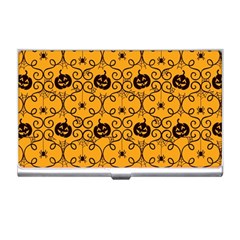 Pattern Pumpkin Spider Vintage Halloween Gothic Orange And Black Business Card Holder by genx