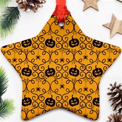 Pattern Pumpkin Spider Vintage Halloween Gothic Orange And Black Star Ornament (two Sides) by genx