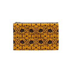 Pattern Pumpkin Spider Vintage Halloween Gothic Orange And Black Cosmetic Bag (small) by genx