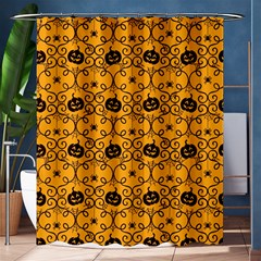 Pattern Pumpkin Spider Vintage Halloween Gothic Orange And Black Shower Curtain 60  X 72  (medium)  by genx