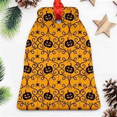 Pattern Pumpkin Spider Vintage Halloween Gothic Orange And Black Ornament (bell) by genx