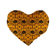 Pattern Pumpkin Spider Vintage Halloween Gothic Orange And Black Standard 16  Premium Heart Shape Cushions by genx