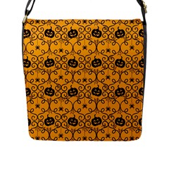 Pattern Pumpkin Spider Vintage Halloween Gothic Orange And Black Flap Closure Messenger Bag (l) by genx