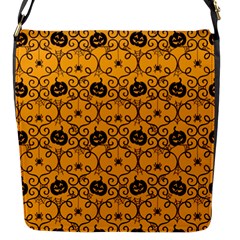 Pattern Pumpkin Spider Vintage Halloween Gothic Orange And Black Flap Closure Messenger Bag (s) by genx