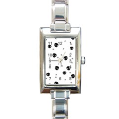 Pattern Skull Stars Handrawn Naive Halloween Gothic Black And White Rectangle Italian Charm Watch by genx