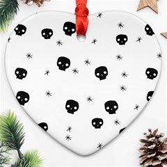 Pattern Skull Stars Handrawn Naive Halloween Gothic Black And White Ornament (heart) by genx