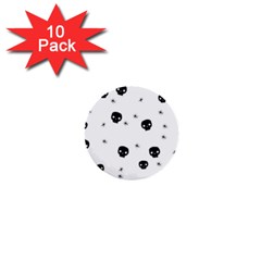 Pattern Skull Stars Handrawn Naive Halloween Gothic Black And White 1  Mini Buttons (10 Pack)  by genx