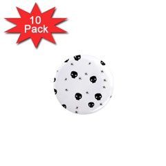 Pattern Skull Stars Handrawn Naive Halloween Gothic Black And White 1  Mini Magnet (10 Pack)  by genx