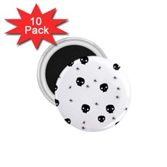 Pattern Skull Stars Handrawn Naive Halloween Gothic Black And White 1 75  Magnets (10 Pack)  by genx