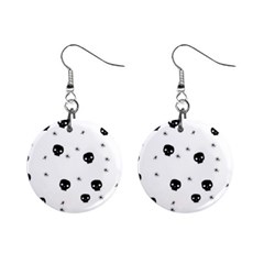 Pattern Skull Stars Handrawn Naive Halloween Gothic Black And White Mini Button Earrings by genx