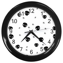 Pattern Skull Stars Handrawn Naive Halloween Gothic Black And White Wall Clock (black) by genx