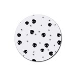 Pattern Skull Stars Handrawn Naive Halloween Gothic black and white Rubber Coaster (Round)  Front