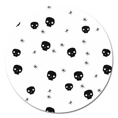 Pattern Skull Stars Handrawn Naive Halloween Gothic Black And White Magnet 5  (round) by genx