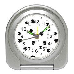 Pattern Skull Stars Handrawn Naive Halloween Gothic Black And White Travel Alarm Clock by genx