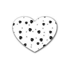 Pattern Skull Stars Handrawn Naive Halloween Gothic Black And White Rubber Coaster (heart)  by genx