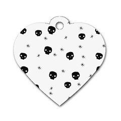 Pattern Skull Stars Handrawn Naive Halloween Gothic Black And White Dog Tag Heart (two Sides) by genx