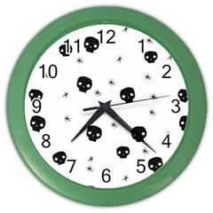 Pattern Skull Stars Handrawn Naive Halloween Gothic Black And White Color Wall Clock by genx