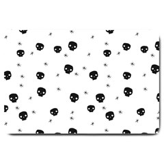 Pattern Skull Stars Handrawn Naive Halloween Gothic Black And White Large Doormat  by genx