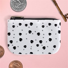 Pattern Skull Stars Handrawn Naive Halloween Gothic Black And White Mini Coin Purse by genx