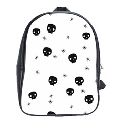 Pattern Skull Stars Handrawn Naive Halloween Gothic Black And White School Bag (large) by genx