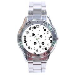 Pattern Skull Stars Handrawn Naive Halloween Gothic Black And White Stainless Steel Analogue Watch by genx