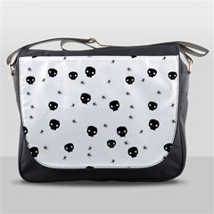 Pattern Skull Stars Handrawn Naive Halloween Gothic Black And White Messenger Bag by genx