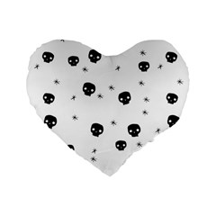 Pattern Skull Stars Handrawn Naive Halloween Gothic Black And White Standard 16  Premium Heart Shape Cushions by genx