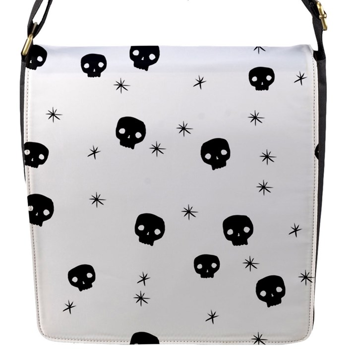 Pattern Skull Stars Handrawn Naive Halloween Gothic black and white Flap Closure Messenger Bag (S)