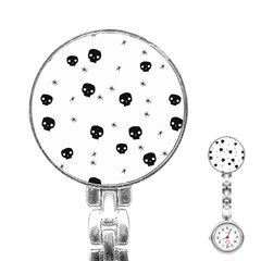 Pattern Skull Stars Handrawn Naive Halloween Gothic Black And White Stainless Steel Nurses Watch by genx