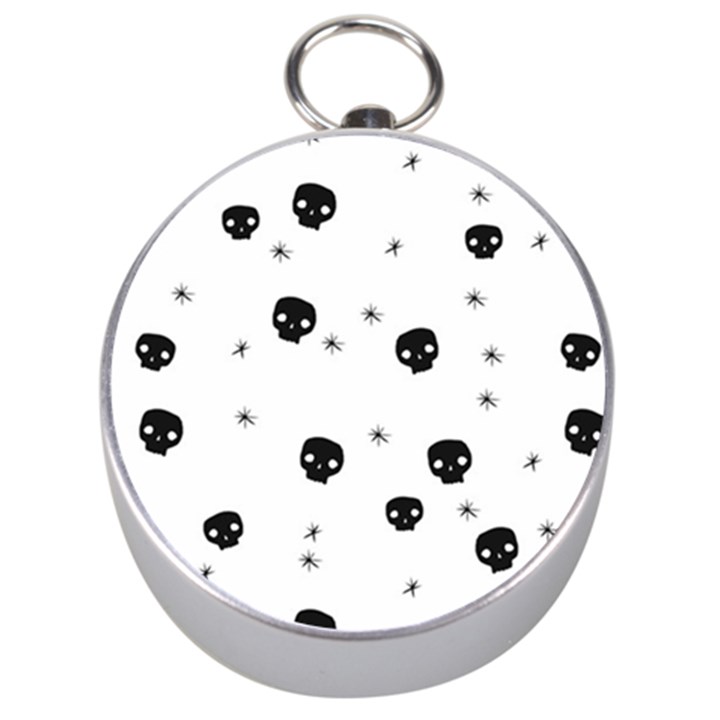 Pattern Skull Stars Handrawn Naive Halloween Gothic black and white Silver Compasses